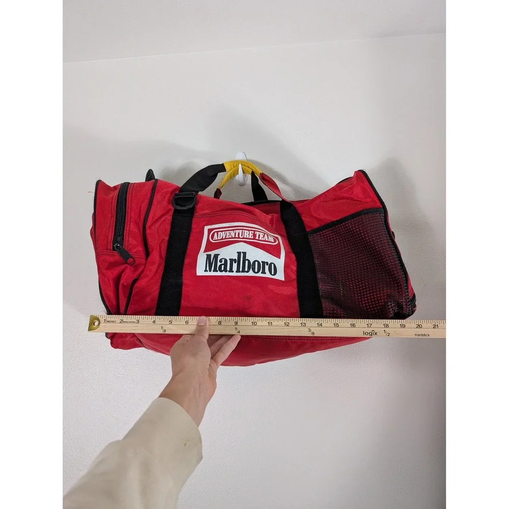 Vintage Marlboro Adventure Team Duffel Bag Red 90s Travel Gym Bag Large Logo - Picture 5 of 16